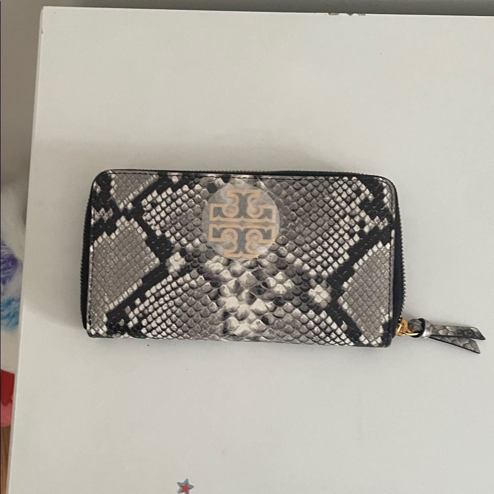 Tory Burch Black and White Snake Print Wallet
